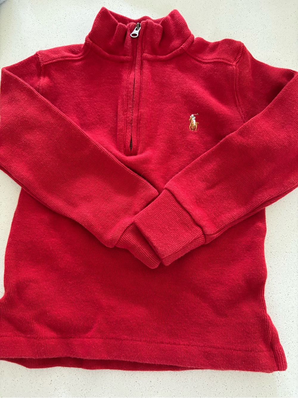 Ralph Lauren Red Zip-Front Pullover with Contrast Stitching